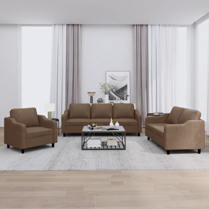 sofasæt 3 dele med hynder stof brun