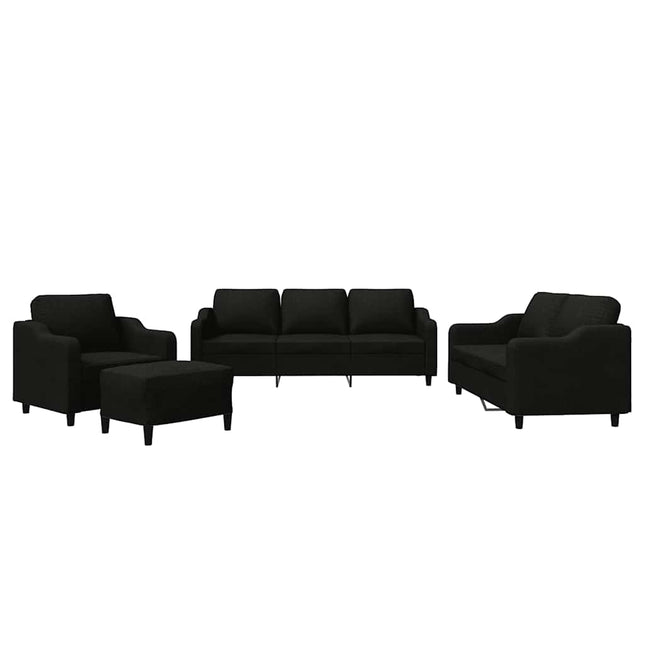 sofasæt 4 dele med hynder stof sort