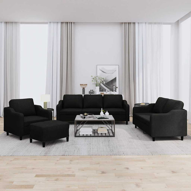 sofasæt 4 dele med hynder stof sort