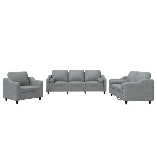 sofasæt 3 dele med puder stof lysegrå