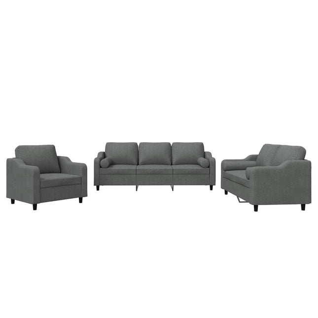 sofasæt 3 dele med puder stof mørkegrå