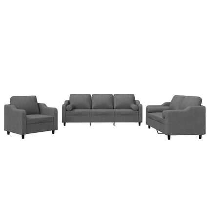 sofasæt 3 dele med puder stof mørkegrå