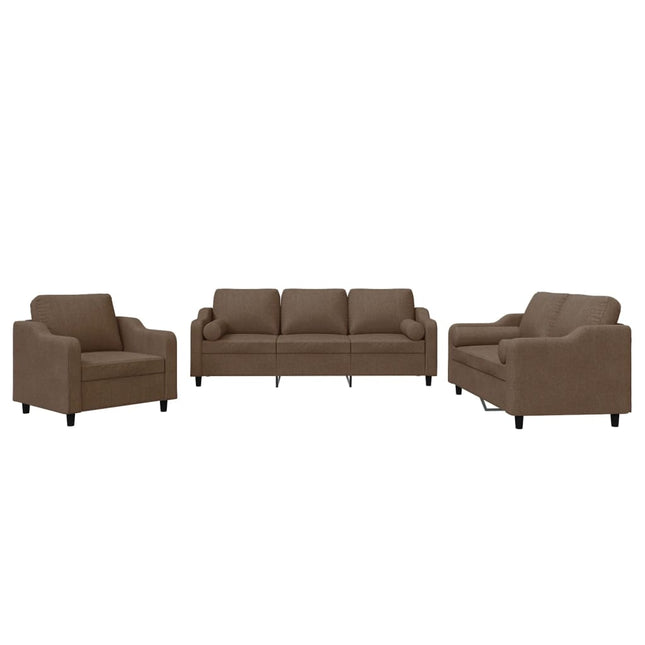 sofasæt 3 dele med puder stof brun
