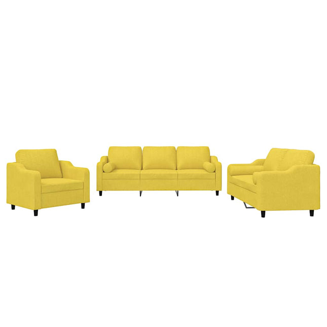 sofasæt 3 dele med puder stof lysegul