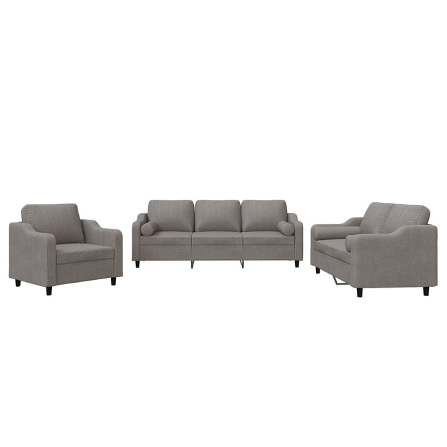 sofasæt 3 dele med puder stof gråbrun