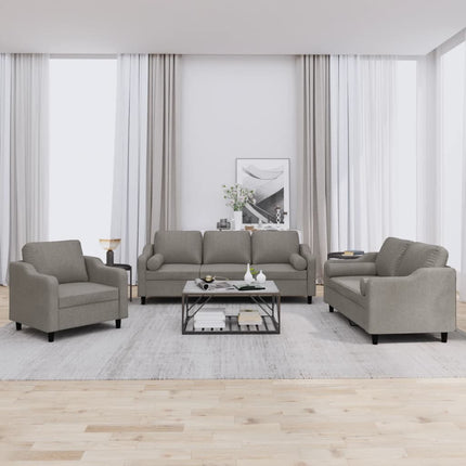 sofasæt 3 dele med puder stof gråbrun