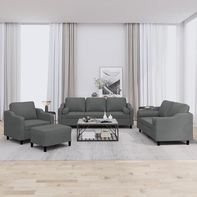sofasæt 4 dele med puder stof mørkegrå