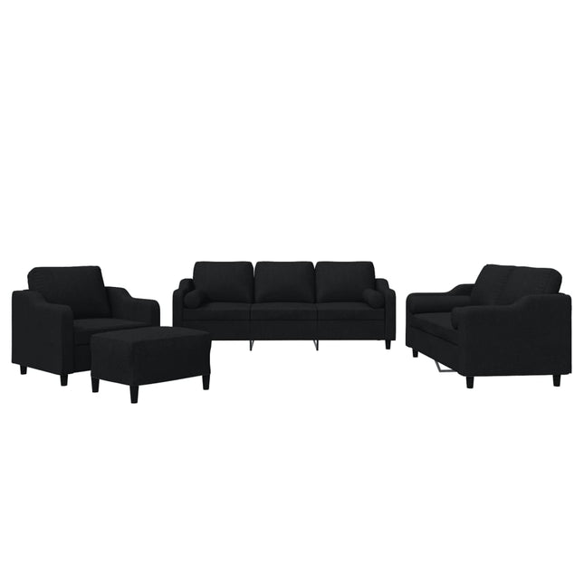 sofasæt 4 dele med puder stof sort