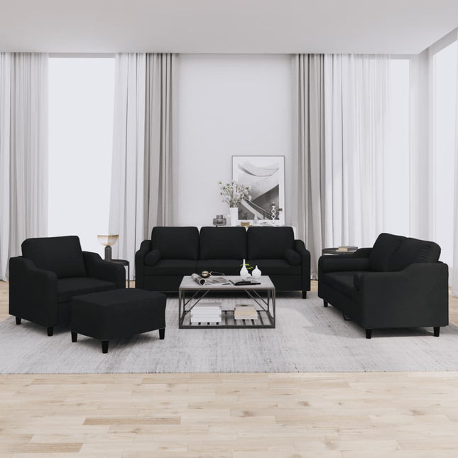 sofasæt 4 dele med puder stof sort