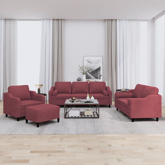 sofasæt 4 dele med puder stof vinrød