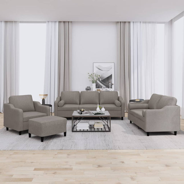 sofasæt 4 dele med puder stof gråbrun