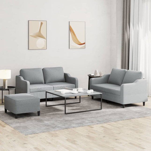 sofasæt 3 dele med hynder stof lysegrå