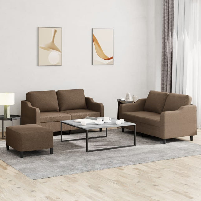 sofasæt 3 dele med hynder stof brun