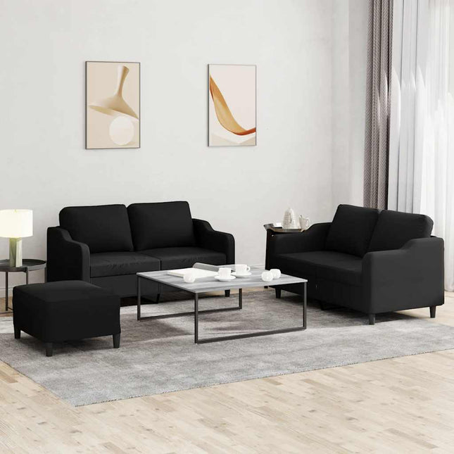 sofasæt 3 dele med hynder stof sort