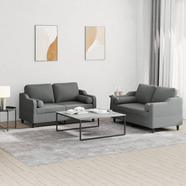 sofasæt 2 dele med puder stof mørkegrå