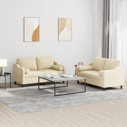 sofasæt 2 dele med puder stof cremefarvet