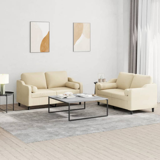 sofasæt 2 dele med puder stof cremefarvet