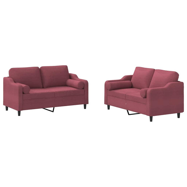 sofasæt 2 dele med puder stof vinrød