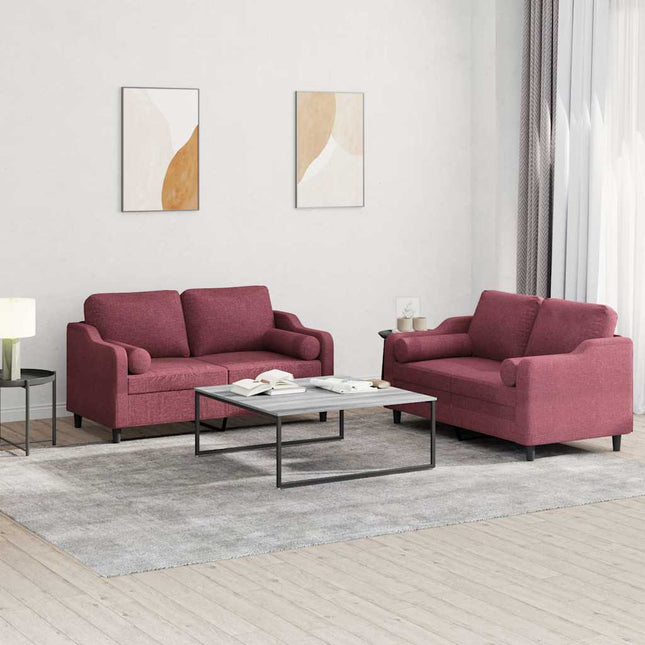 sofasæt 2 dele med puder stof vinrød