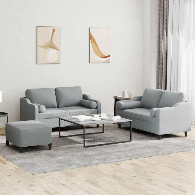sofasæt 3 dele med puder stof lysegrå