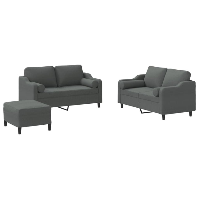sofasæt 3 dele med puder stof mørkegrå