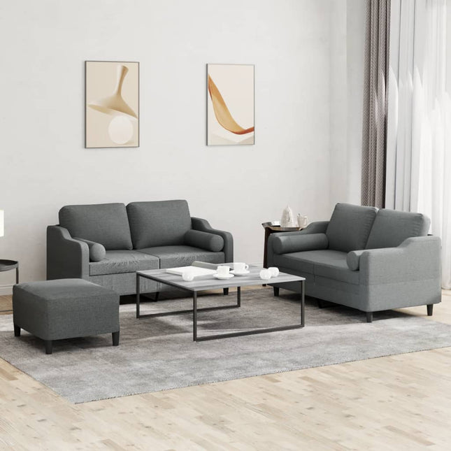 sofasæt 3 dele med puder stof mørkegrå
