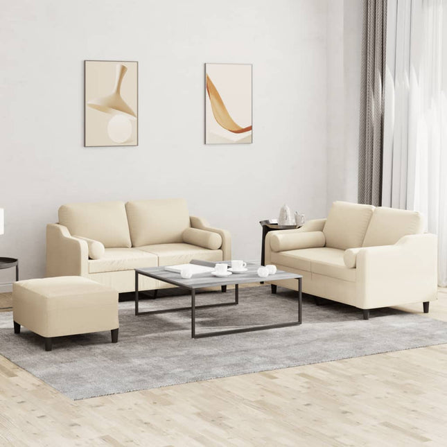sofasæt 3 dele med puder stof cremefarvet