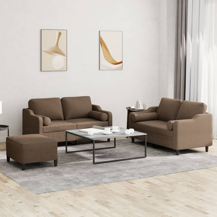 sofasæt 3 dele med puder stof brun