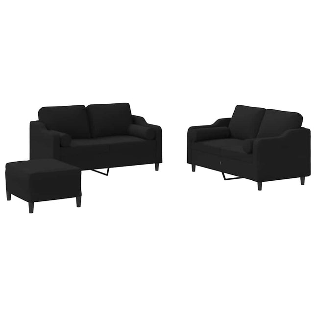 sofasæt 3 dele med puder stof sort