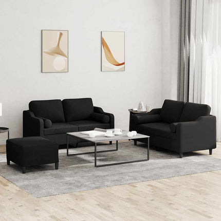 sofasæt 3 dele med puder stof sort