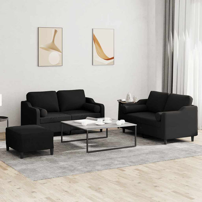 sofasæt 3 dele med puder stof sort