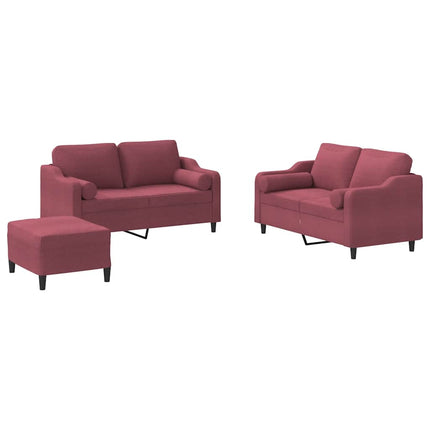 sofasæt 3 dele med puder stof vinrød