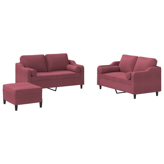 sofasæt 3 dele med puder stof vinrød
