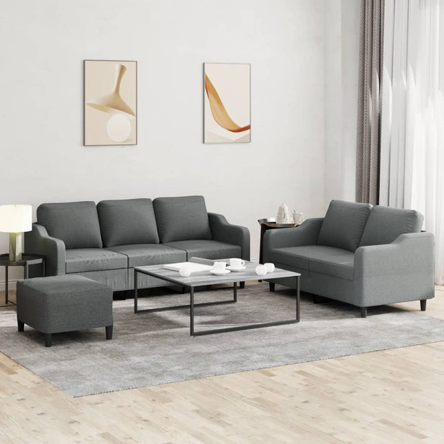 sofasæt 3 dele med hynder stof mørkegrå