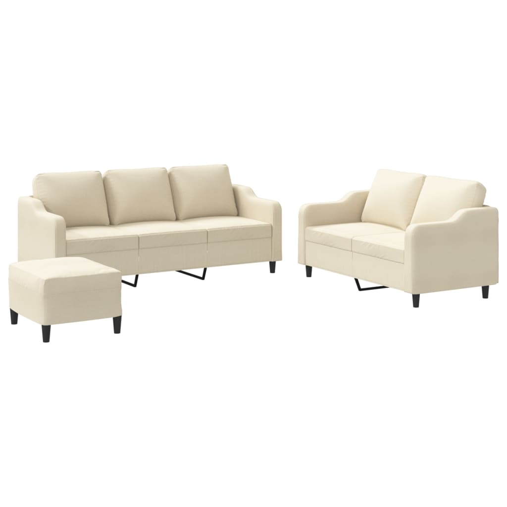 sofasæt 3 dele med hynder stof cremefarvet