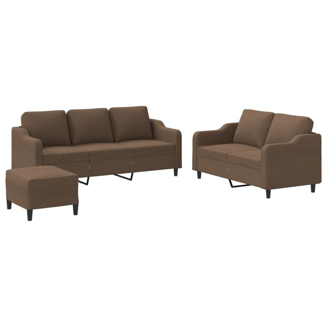 sofasæt 3 dele med hynder stof brun