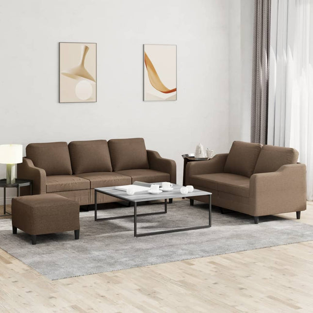 sofasæt 3 dele med hynder stof brun