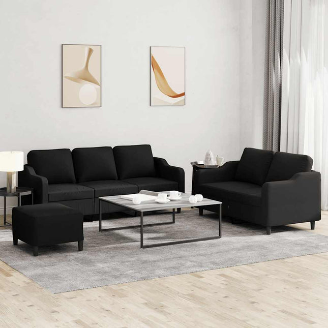 sofasæt 3 dele med hynder stof sort