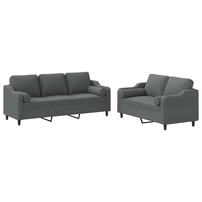 sofasæt 2 dele med puder stof mørkegrå