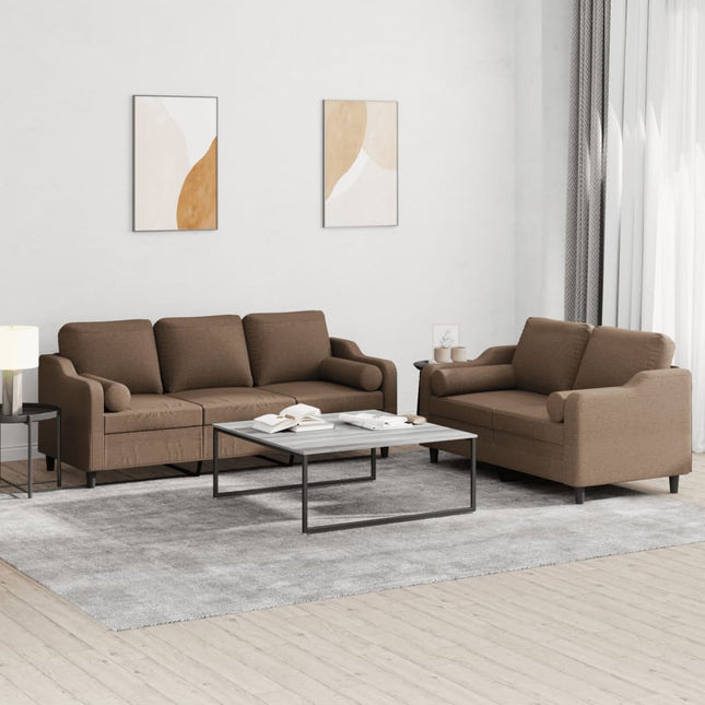 sofasæt 2 dele med puder stof brun