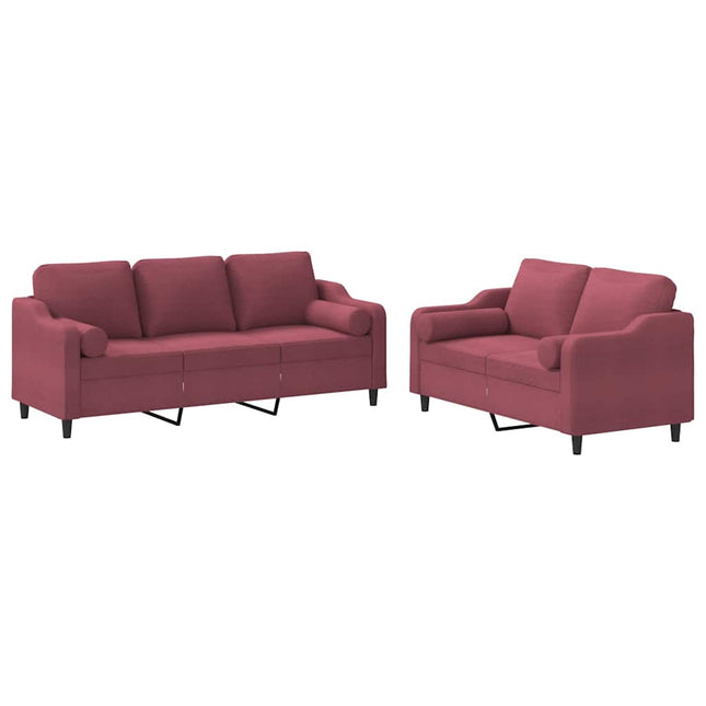 sofasæt 2 dele med puder stof vinrød