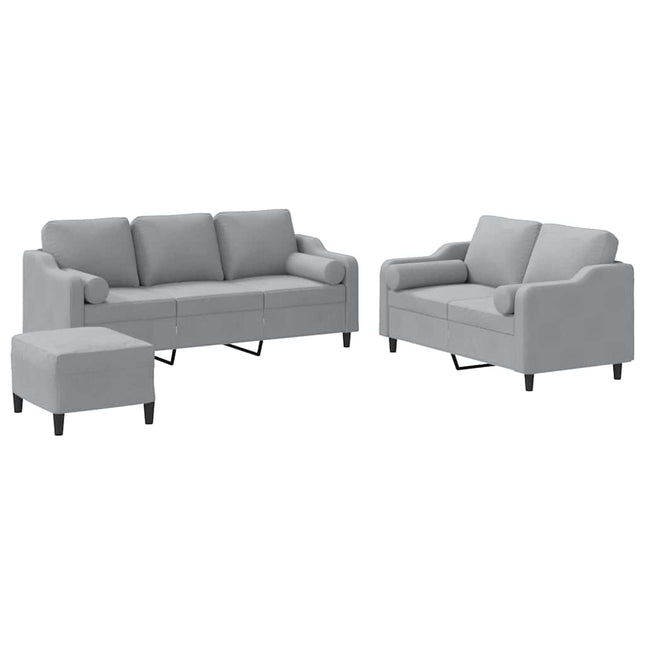 sofasæt 3 dele med puder stof lysegrå