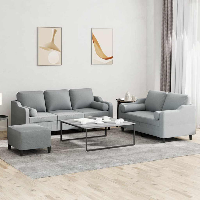sofasæt 3 dele med puder stof lysegrå