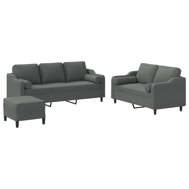 sofasæt 3 dele med puder stof mørkegrå