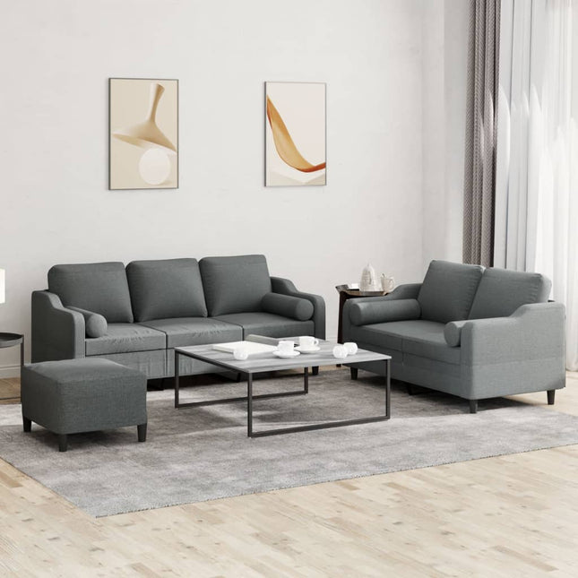 sofasæt 3 dele med puder stof mørkegrå