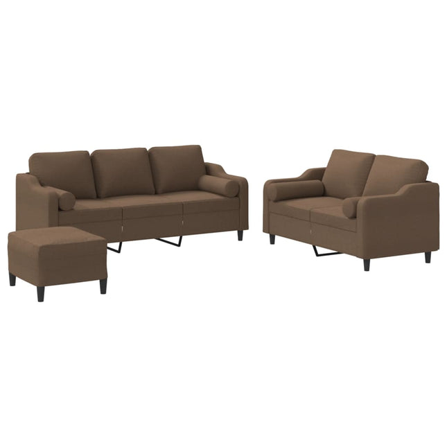 sofasæt 3 dele med puder stof brun