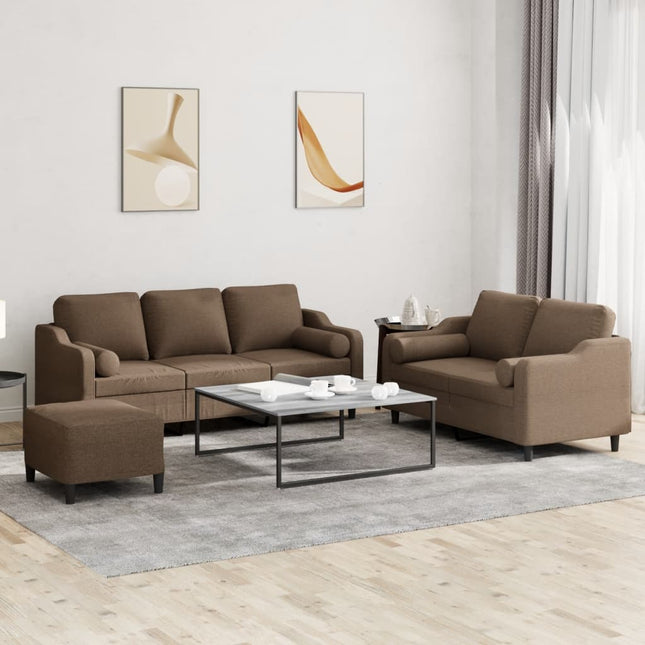 sofasæt 3 dele med puder stof brun