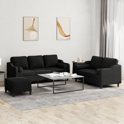 sofasæt 3 dele med puder stof sort