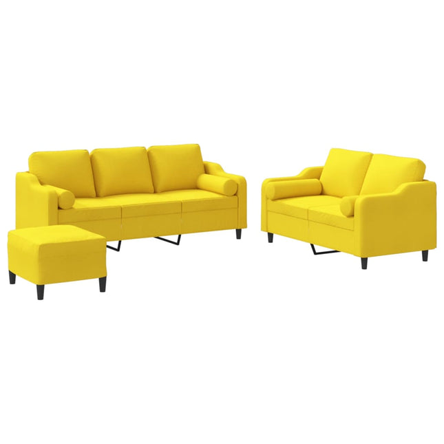 sofasæt 3 dele med puder stof lysegul