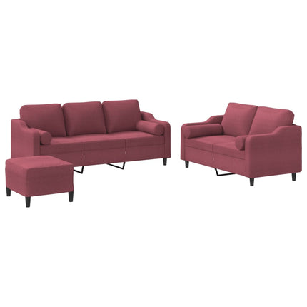 sofasæt 3 dele med puder stof vinrød